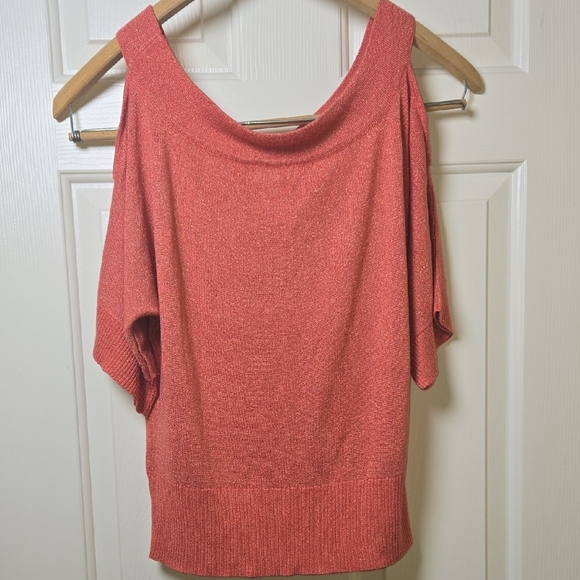 Joseph A Coral Sparkly Knit Batwing Top Y2K  Coquette Shimmering light sweater M - Picture 4 of 9